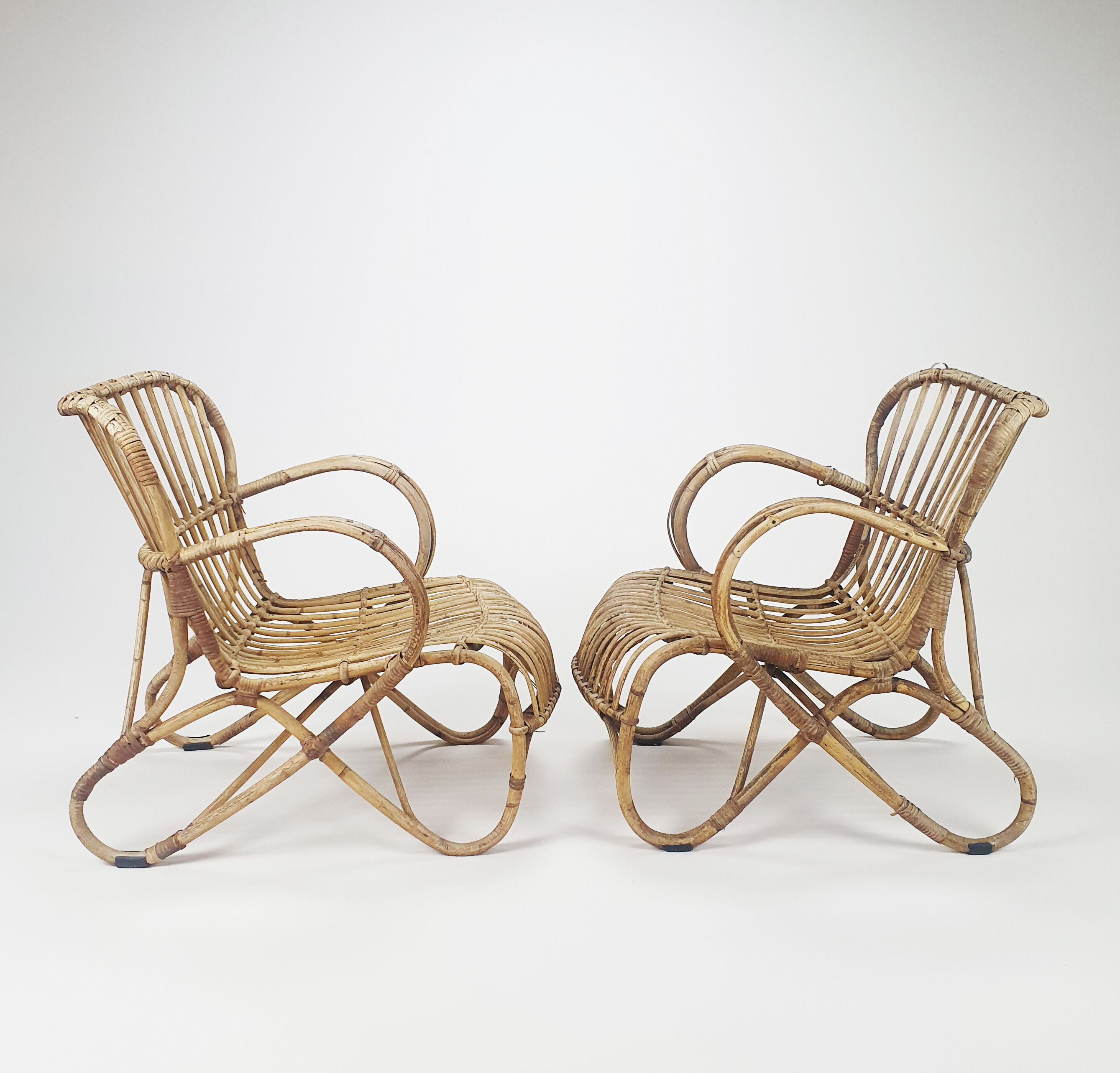 Set of Two Midcentury Rattan Armchairs, 1960s