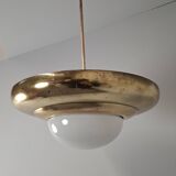 1920 Czechoslovak Art Deco Brass and Opaline Glass Pendant Lamp, Napako 134