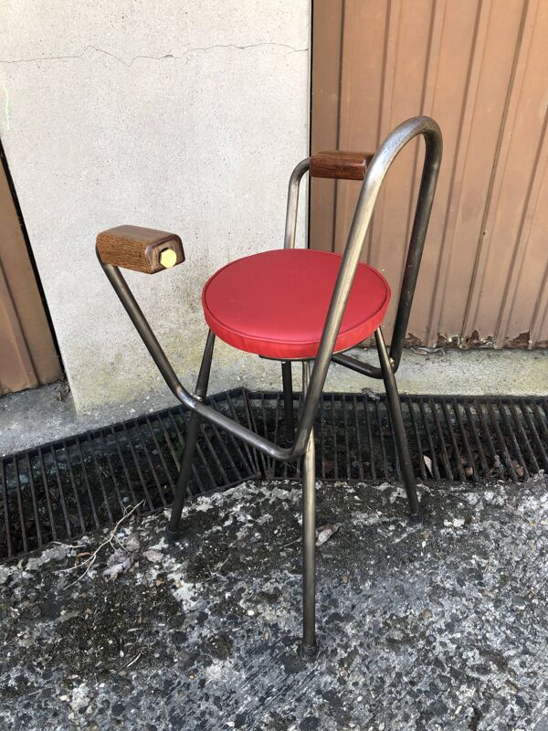 Chaise de bar en métal et skaï industriel années 70