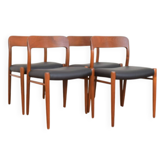 Mid-Century Danish Teak & Leather Dining Chairs model 75 by N. O. Møller fo