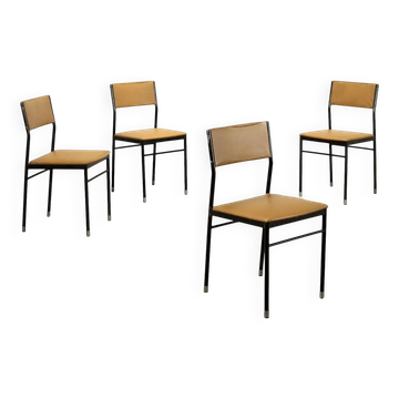 Chaises vintage des années 1960 en métal émaillé, similicuir et mousse