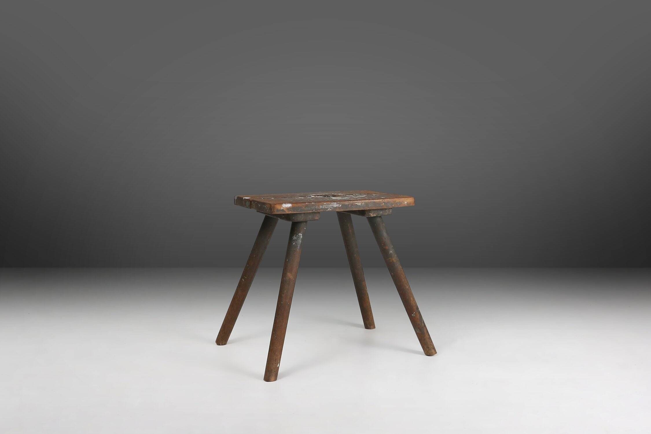 Industrial French Wooden Painters Stool, 1930s