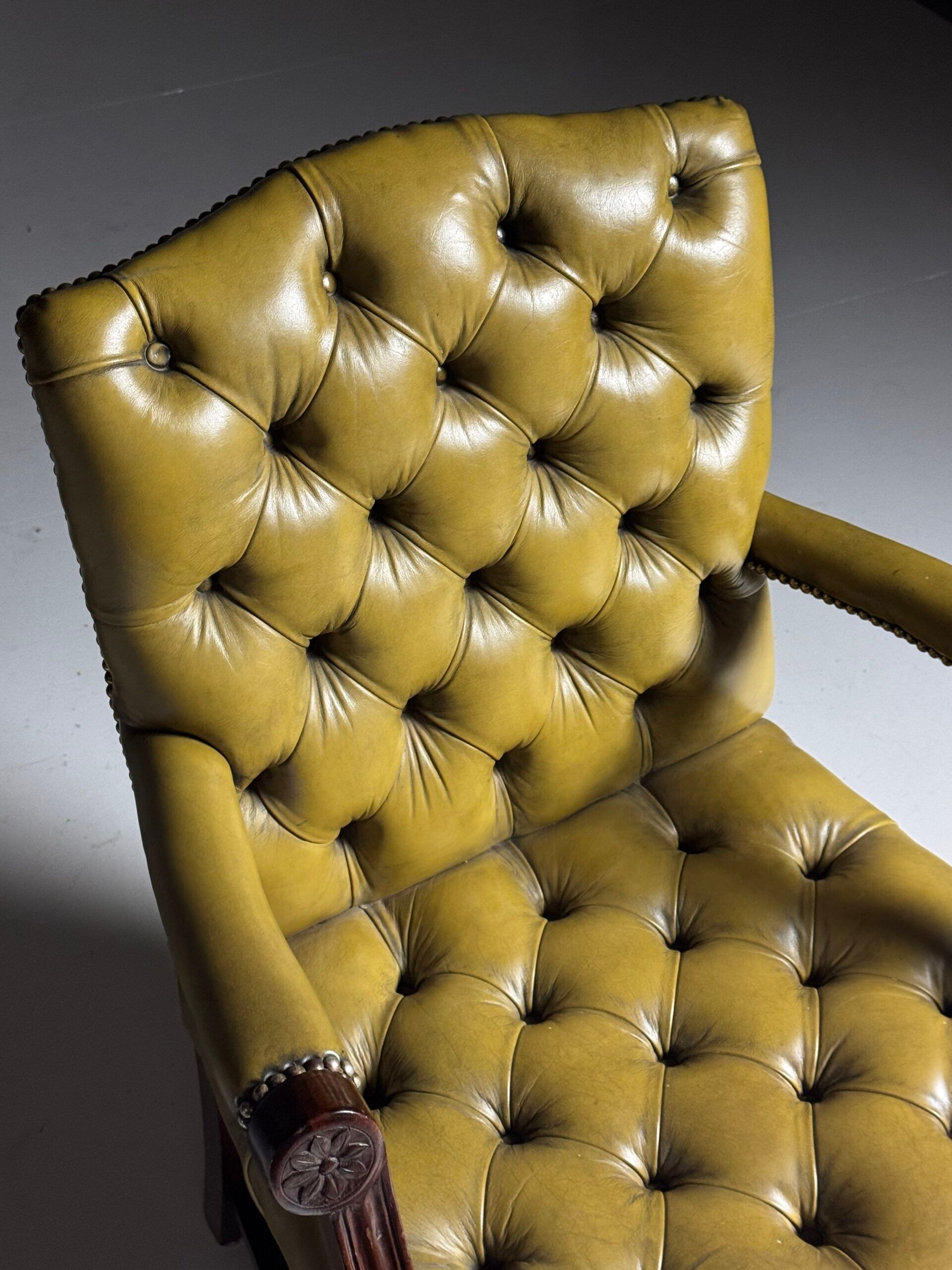 Green leather tufted office chair