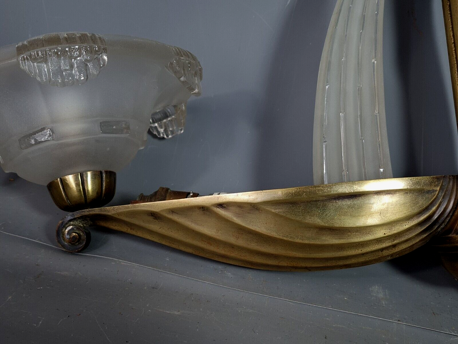 Art Deco bronze & glass wall lamp