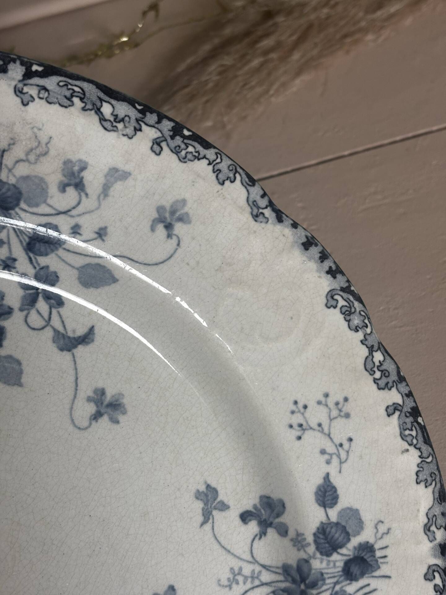 Superb antique plate Terre de Fer blue Emile Bourgeois Paris