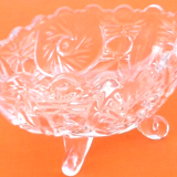 1970s oblong cup, empty pocket on 4 small feet glass decoration in relief