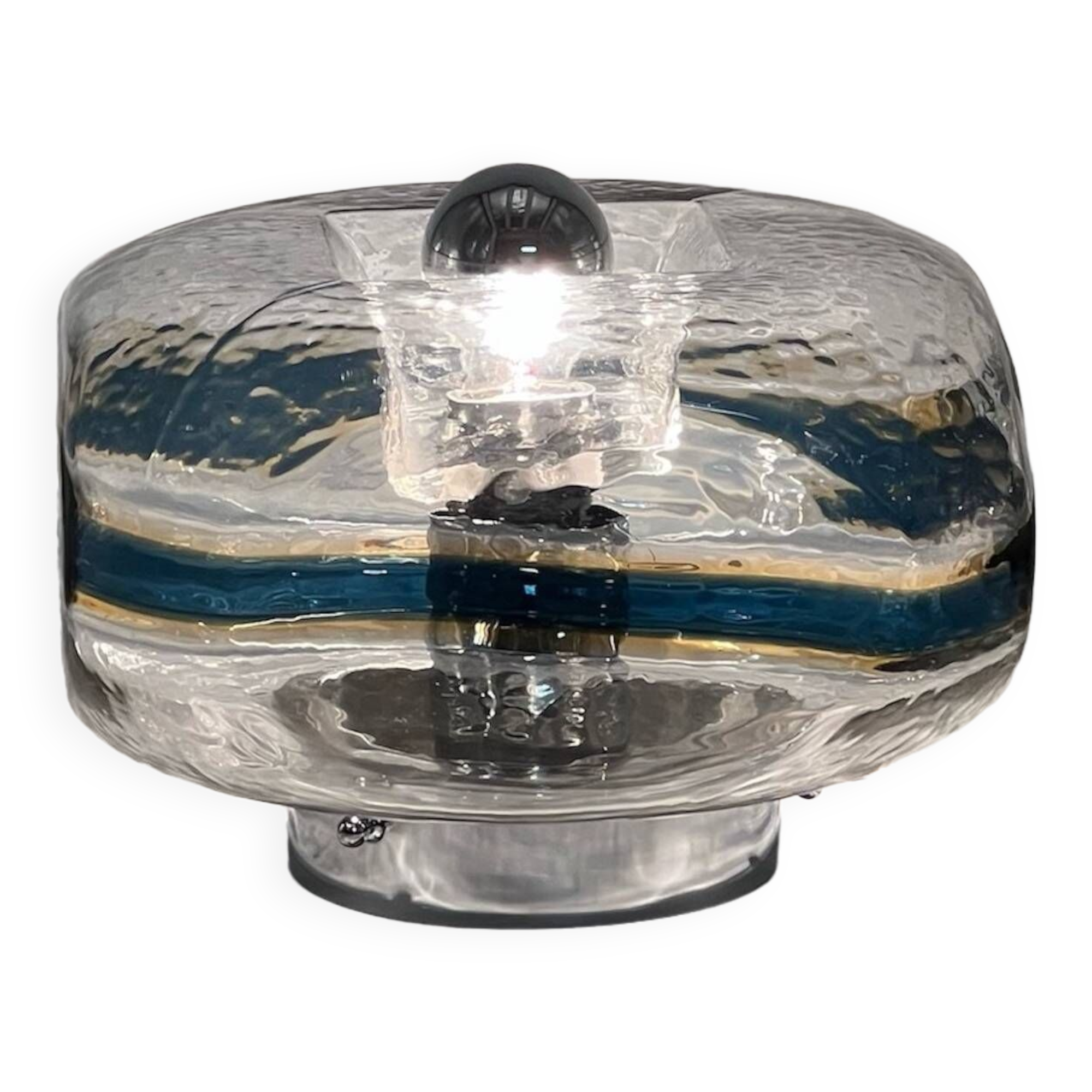 Luxury Large Table Lamp in Murano Hammered Glass, 60s