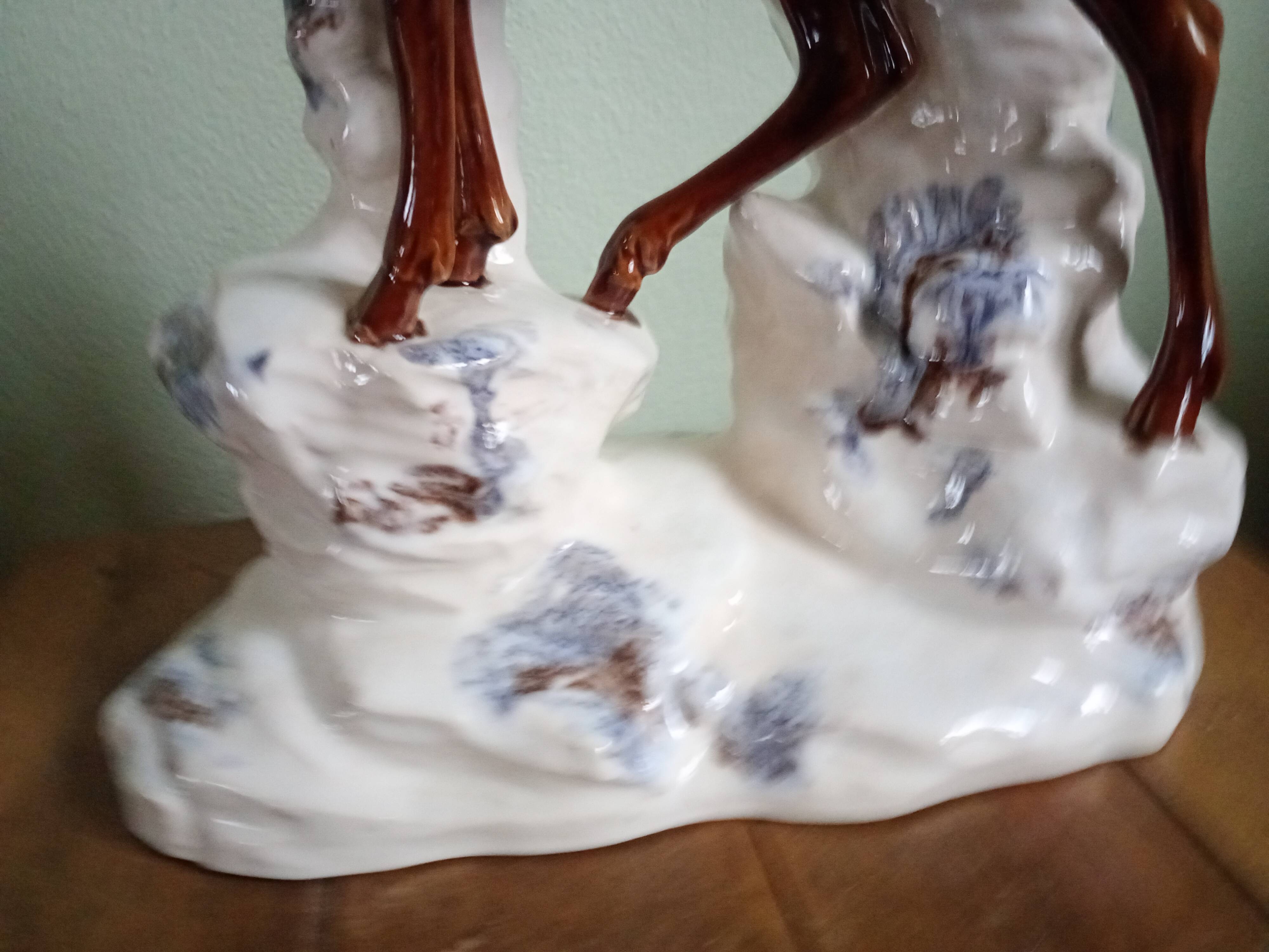 CHAMOIS animal statuette on a rock - enameled ceramic