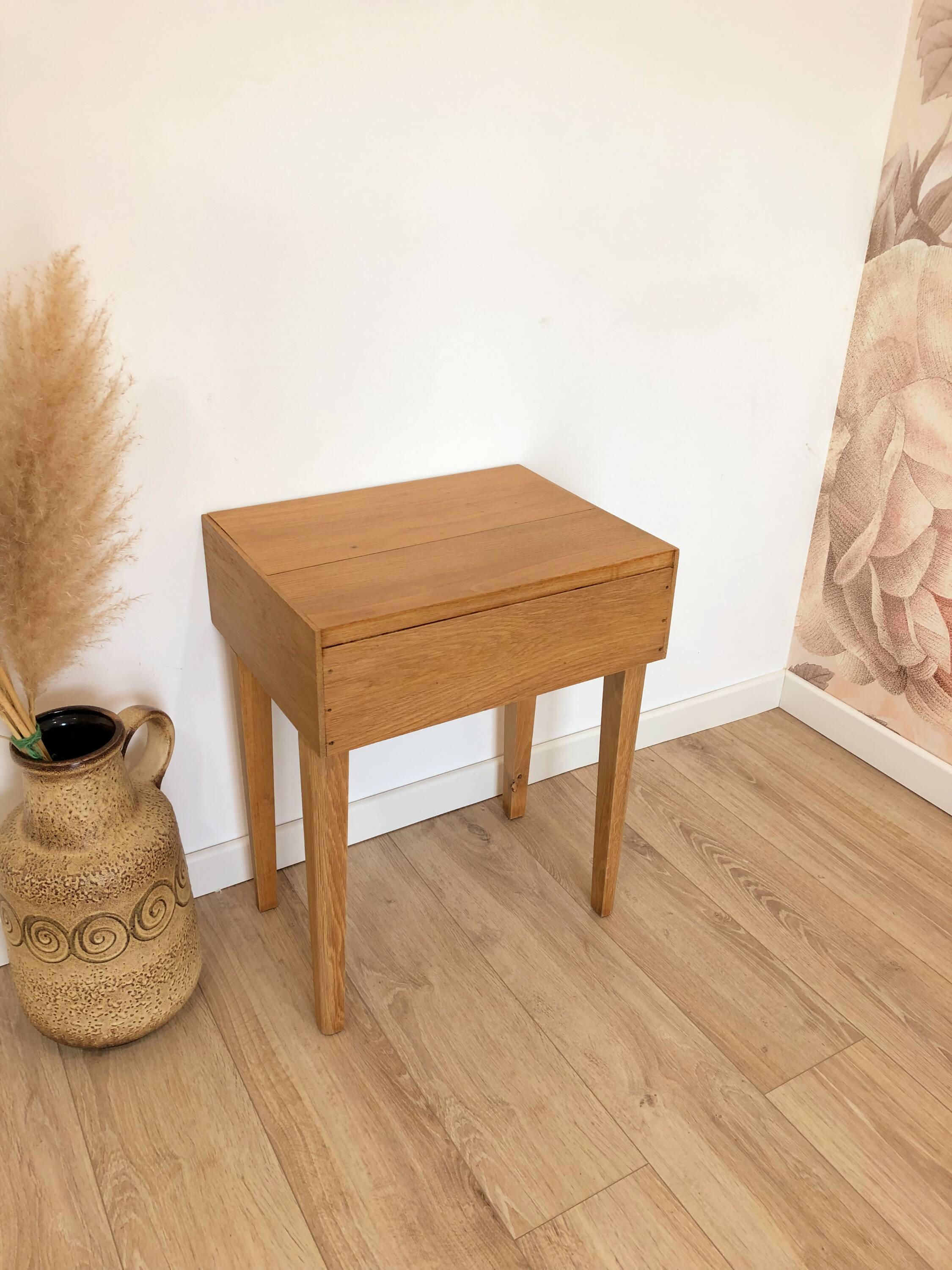 Vintage solid oak bedside table