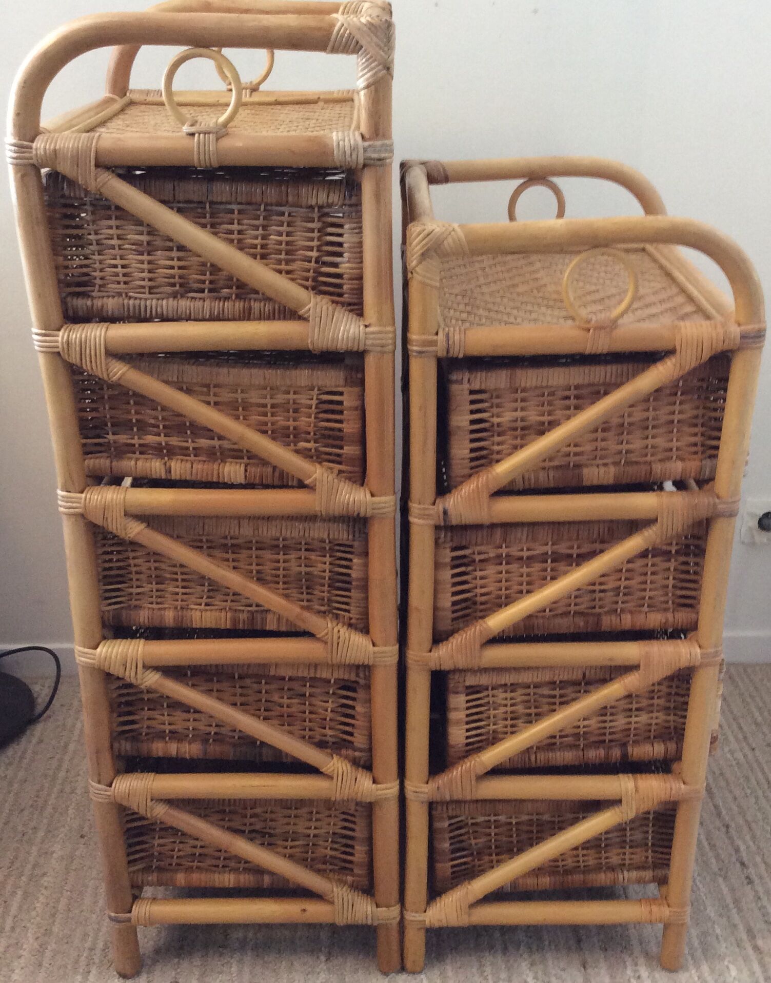 Rattan and wicker rag duo from the 70s