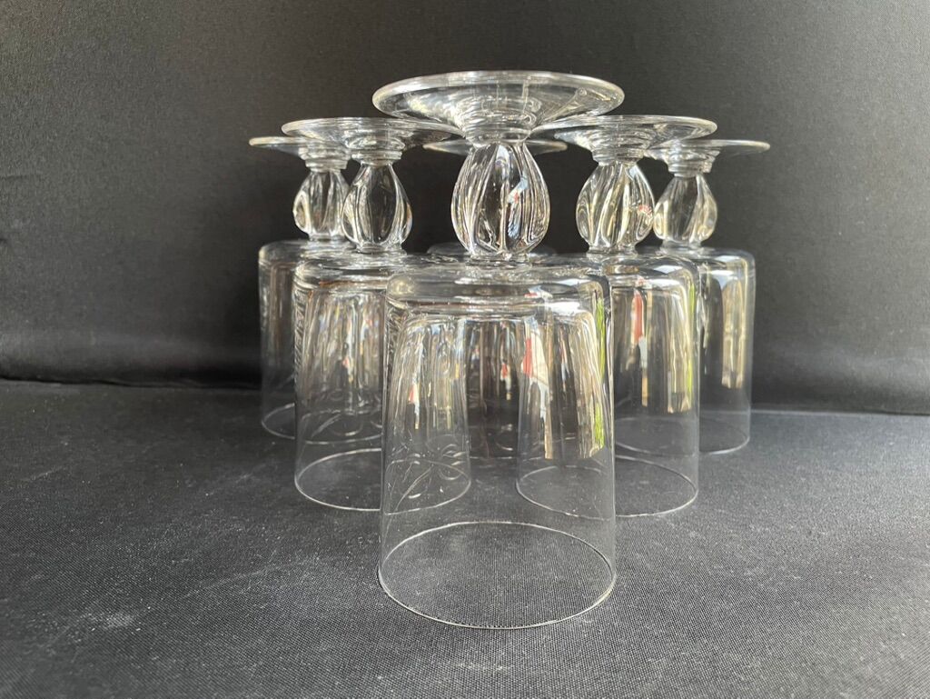 6 Large twisted plain crystal glasses – Typical of the 1960s-1970's