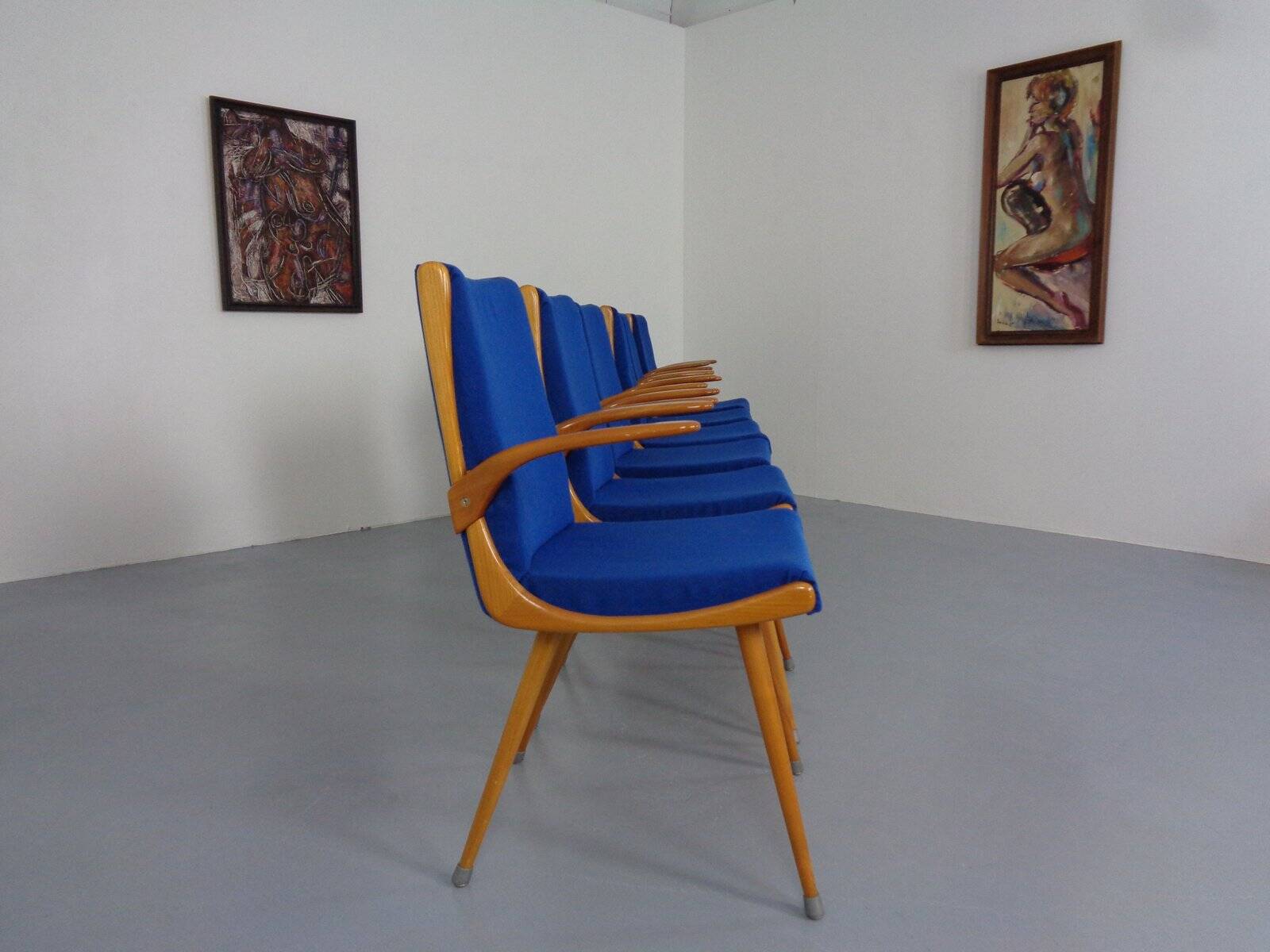 Mid-Century German Boomerang Armchairs in Cherrywood, Set of 6