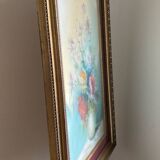 Large HST painting depicting a floral bouquet signed Lina Pont (?)