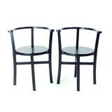 Set Of 4, Black Oak Dining Chairs, Czechoslovakia 1930s