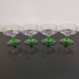Set of 4 champagne glasses on green legs, 1960s