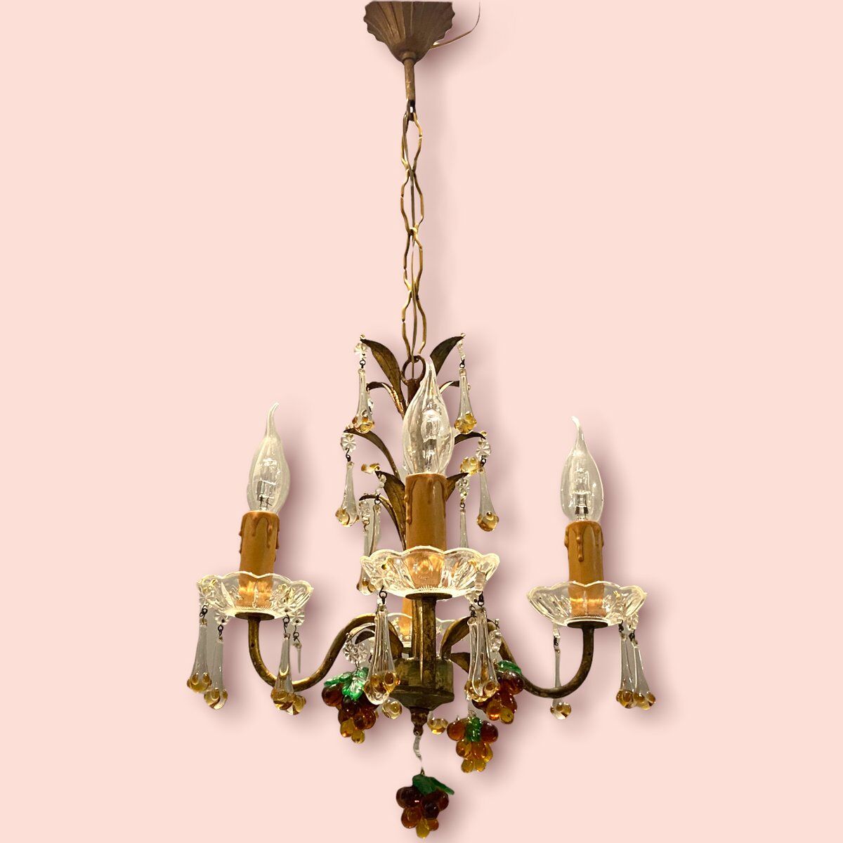 Italian Gold Gilded Murano Glass Fruit Chandelier