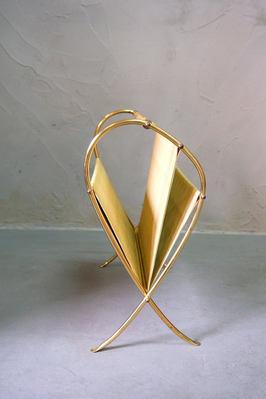 Mid-Century Modern Brass and Bamboo Magazine Rack, Austria 1950s