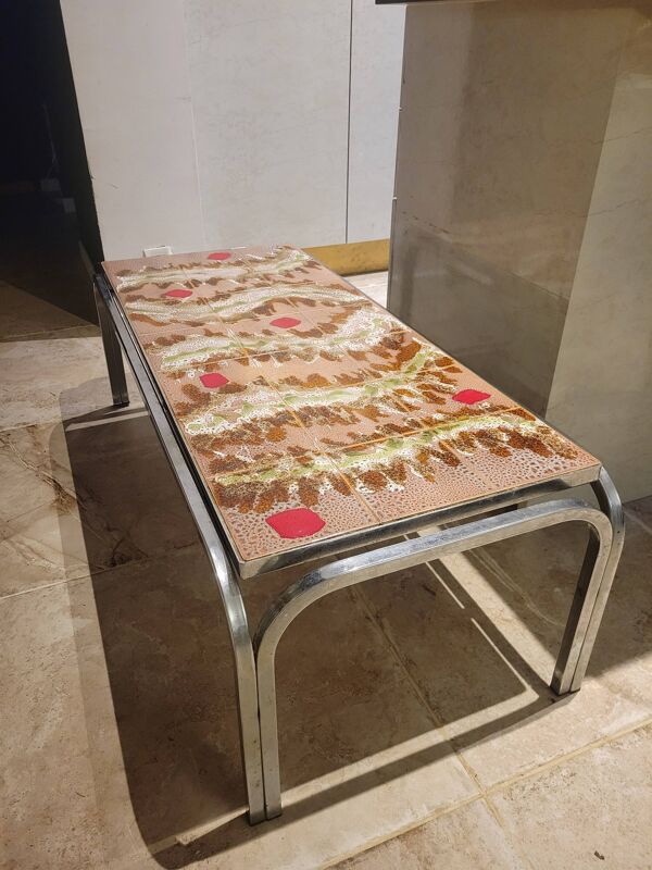 Table basse métal et céramique année 70