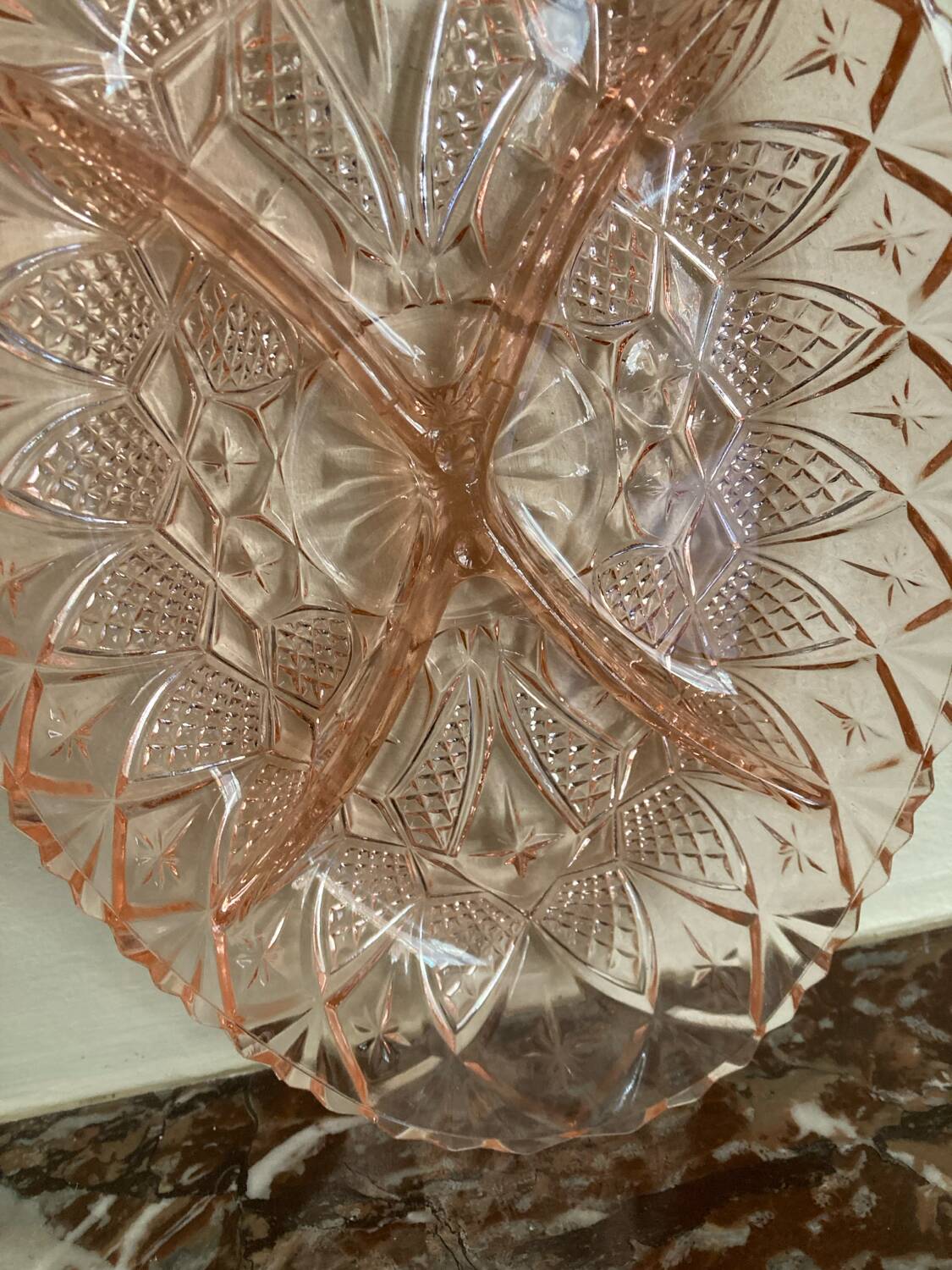 Art Deco pink molded glass aperitif serving dish