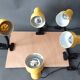 Series of 5 yellow lacquered adjustable clamp spotlights 1980 Vintage.