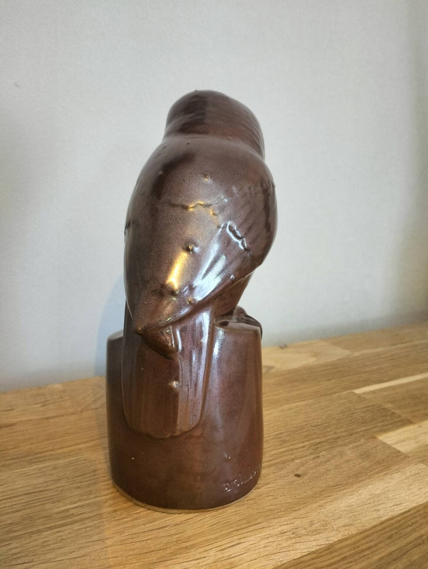 Glazed stoneware owl signed Drillon – Puisaye, 1950s