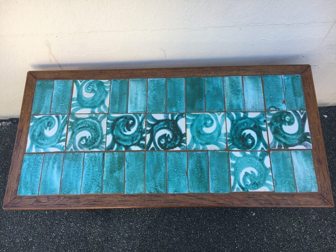 Old green ceramic coffee table from Cazaux