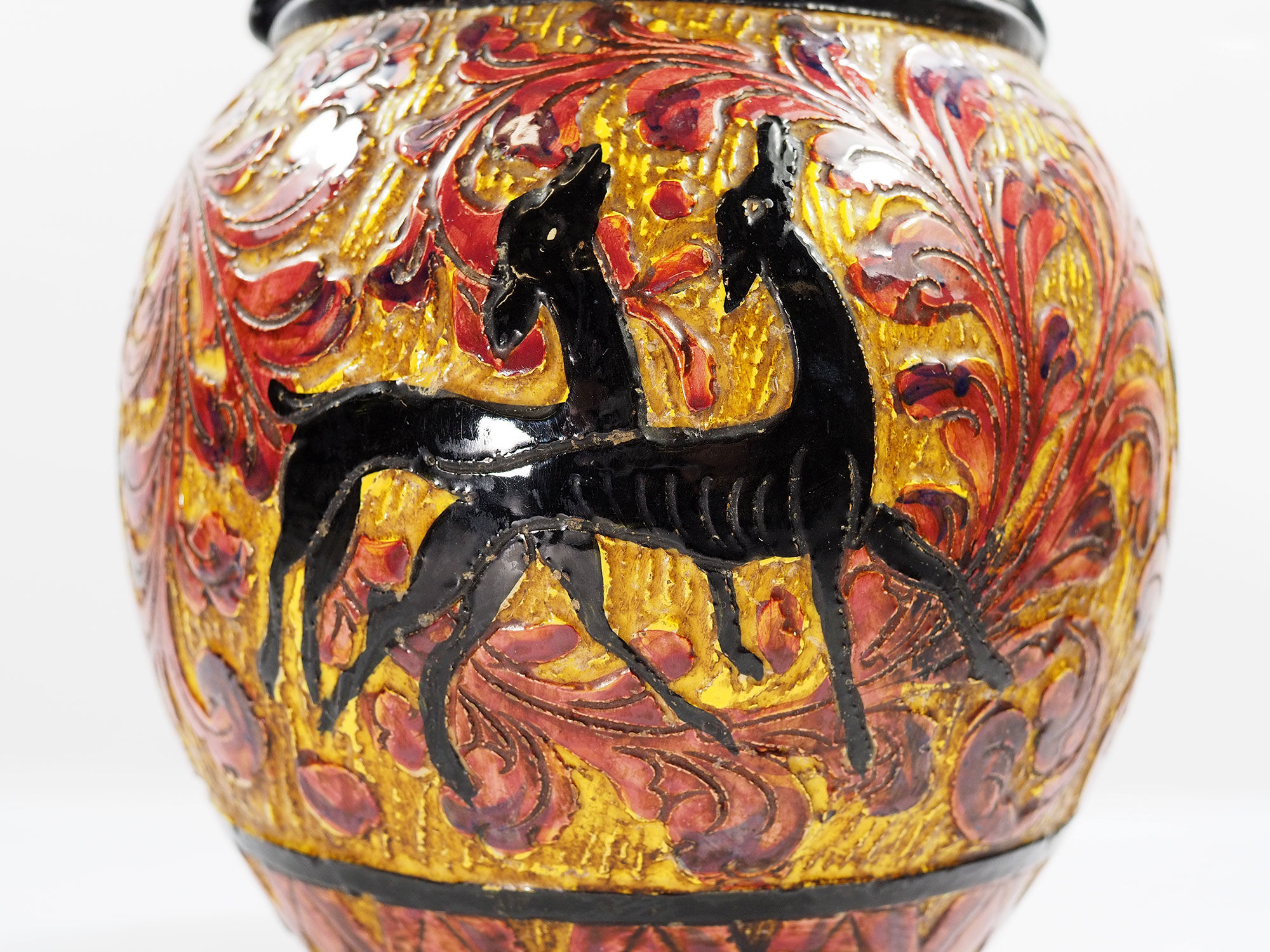 Mid-Century Carved and Glazed Italian Pottery Vase