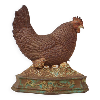 Chicken with Chick Cast Iron Weathered Door Stopper Rustic Vintage