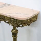 Console in brass and pink alabaster