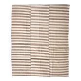 210x300 cm Natural Turkish Kilim, Striped white and brown kilim carpet