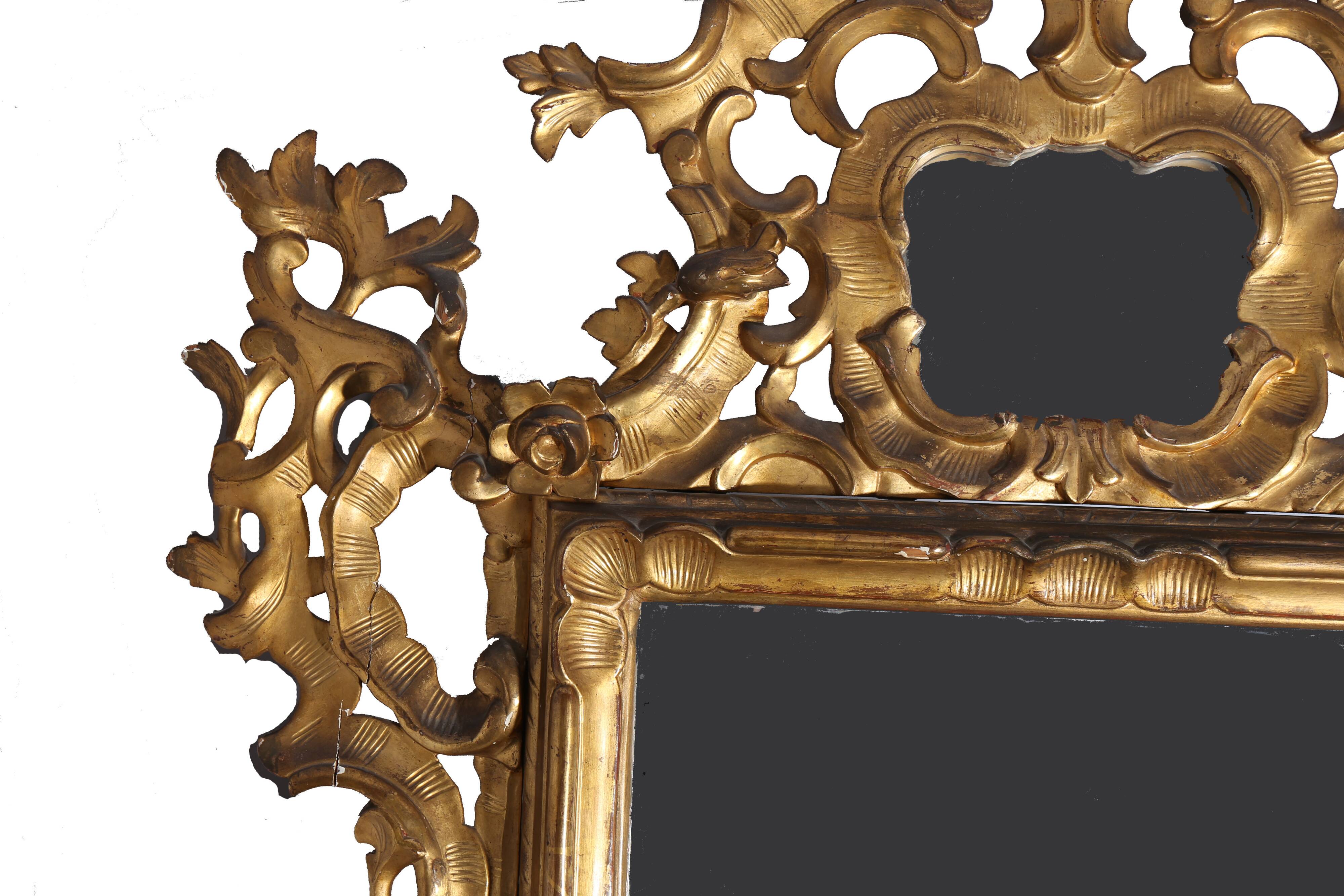 Antique leaded mirror – Gilded wood – Louis XV style – Spain 18th century