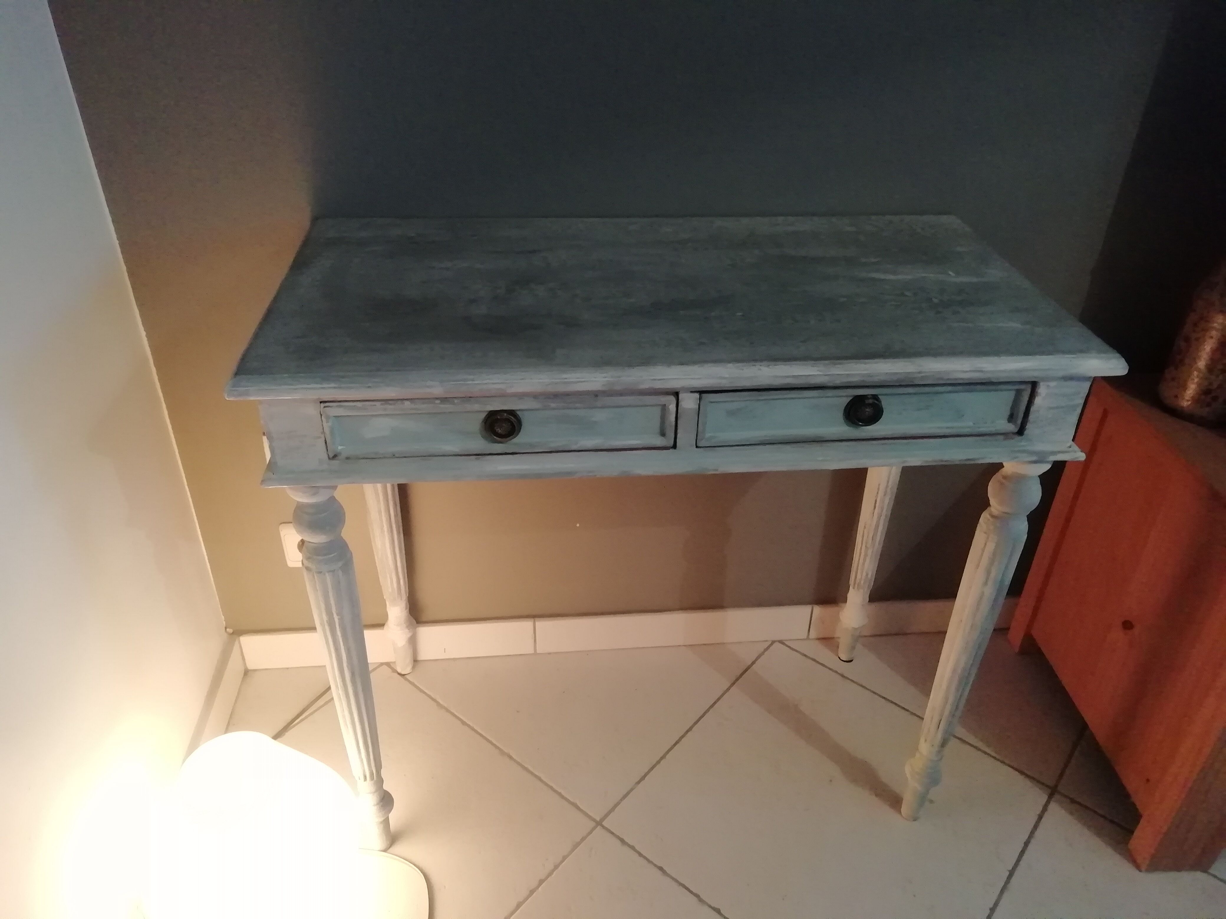 Desk / console painted and patinated 2 drawers