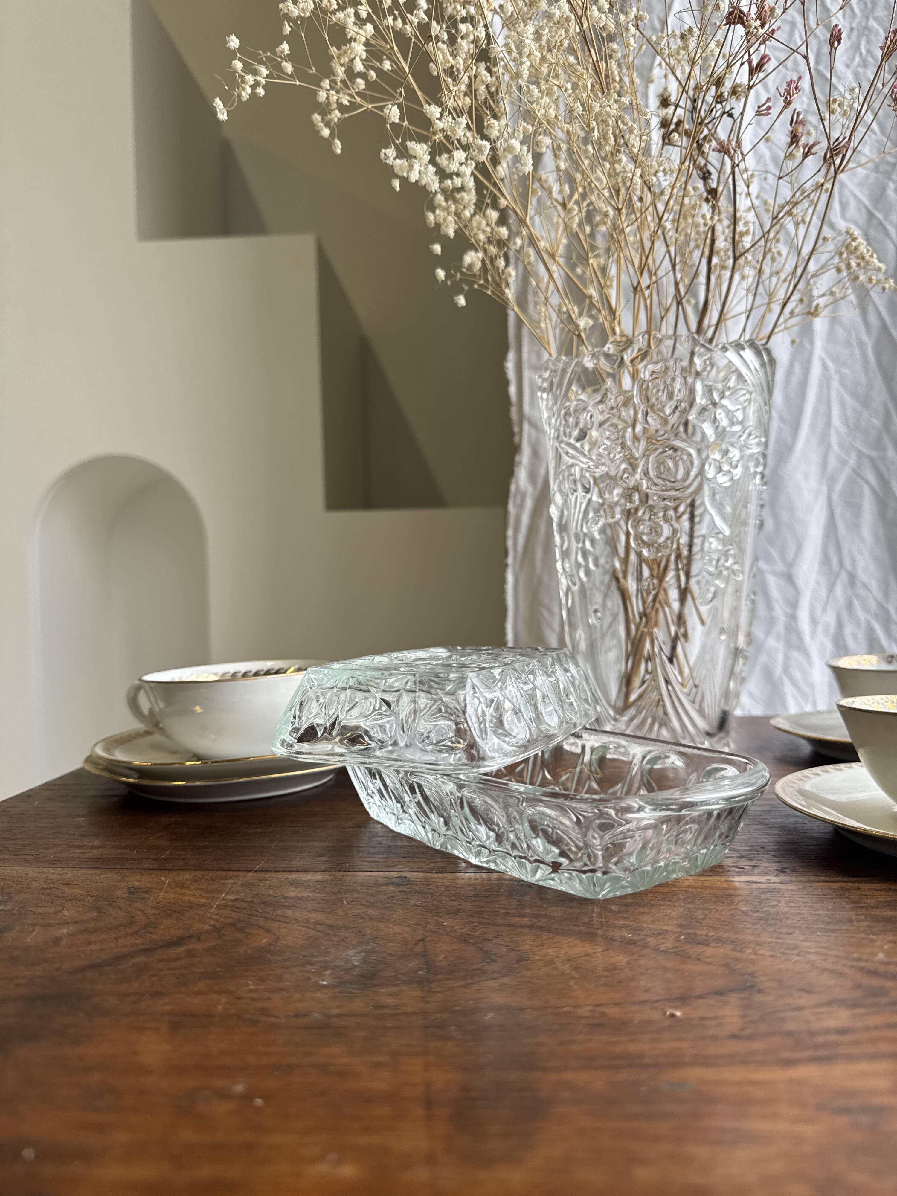 Vintage glass butter dish