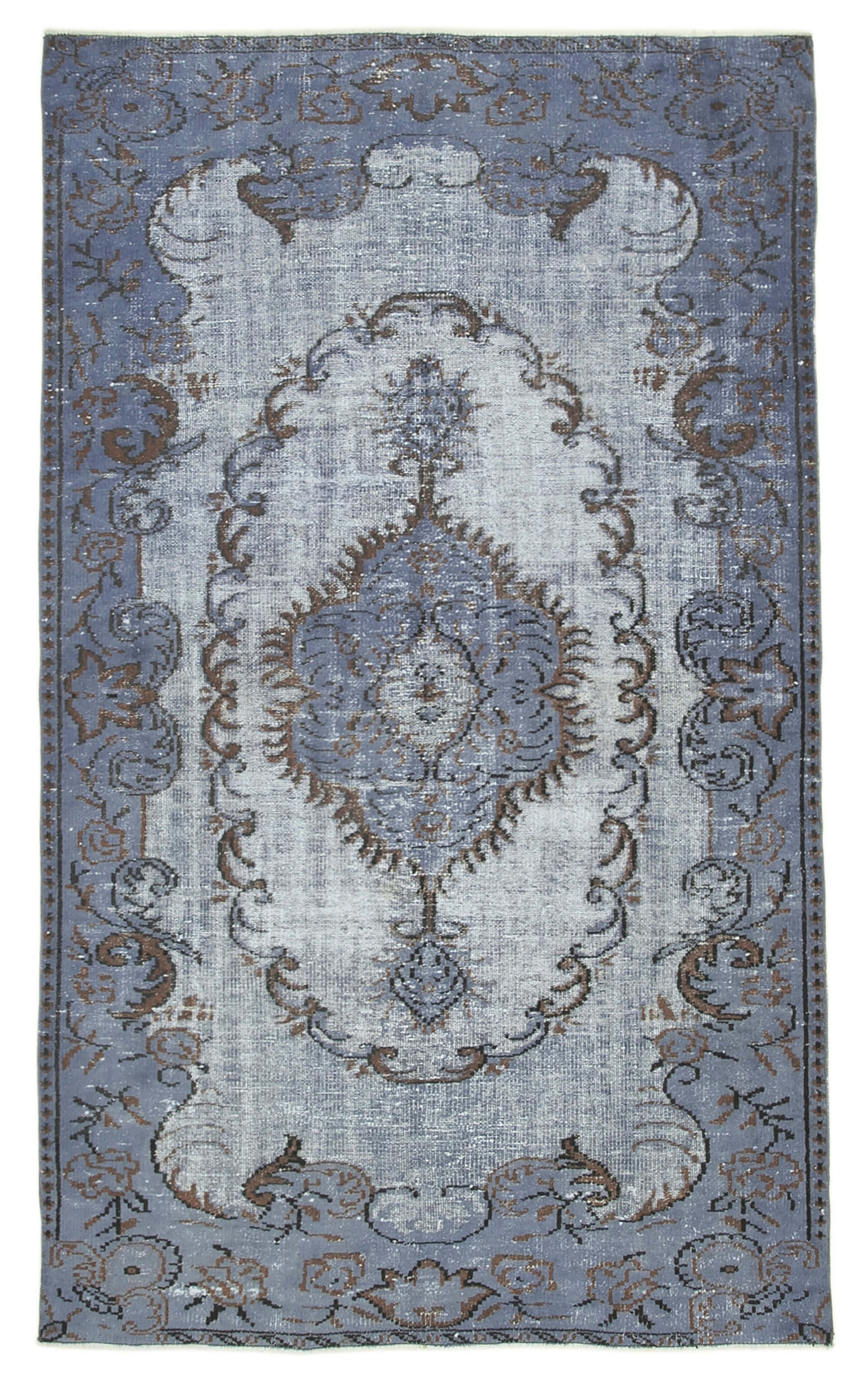 Handmade carved anatolian 1980s 161 cm x 267 cm blue carpet