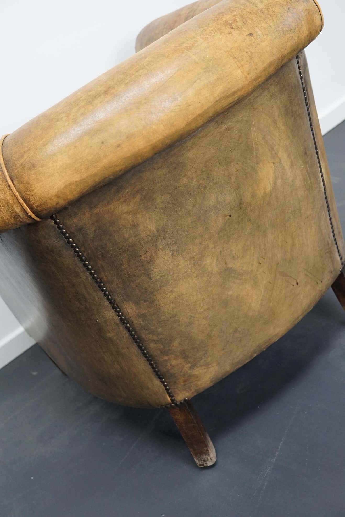 Vintage club chair in cognac-coloured leather Netherlands