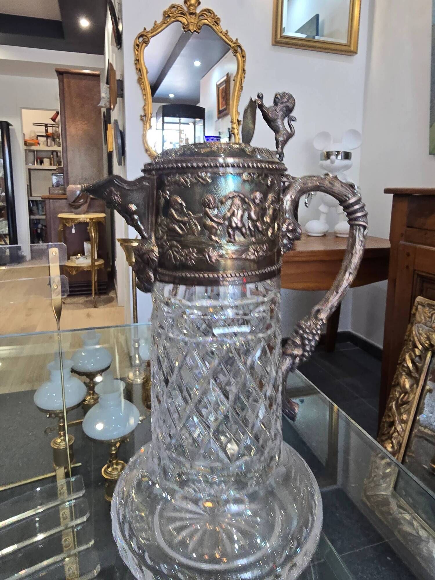 Important cut crystal wine carafe and solid silver 925/1000, Topázio house.