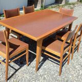 Formica teak table + 10 vintage Scandinavian style chairs