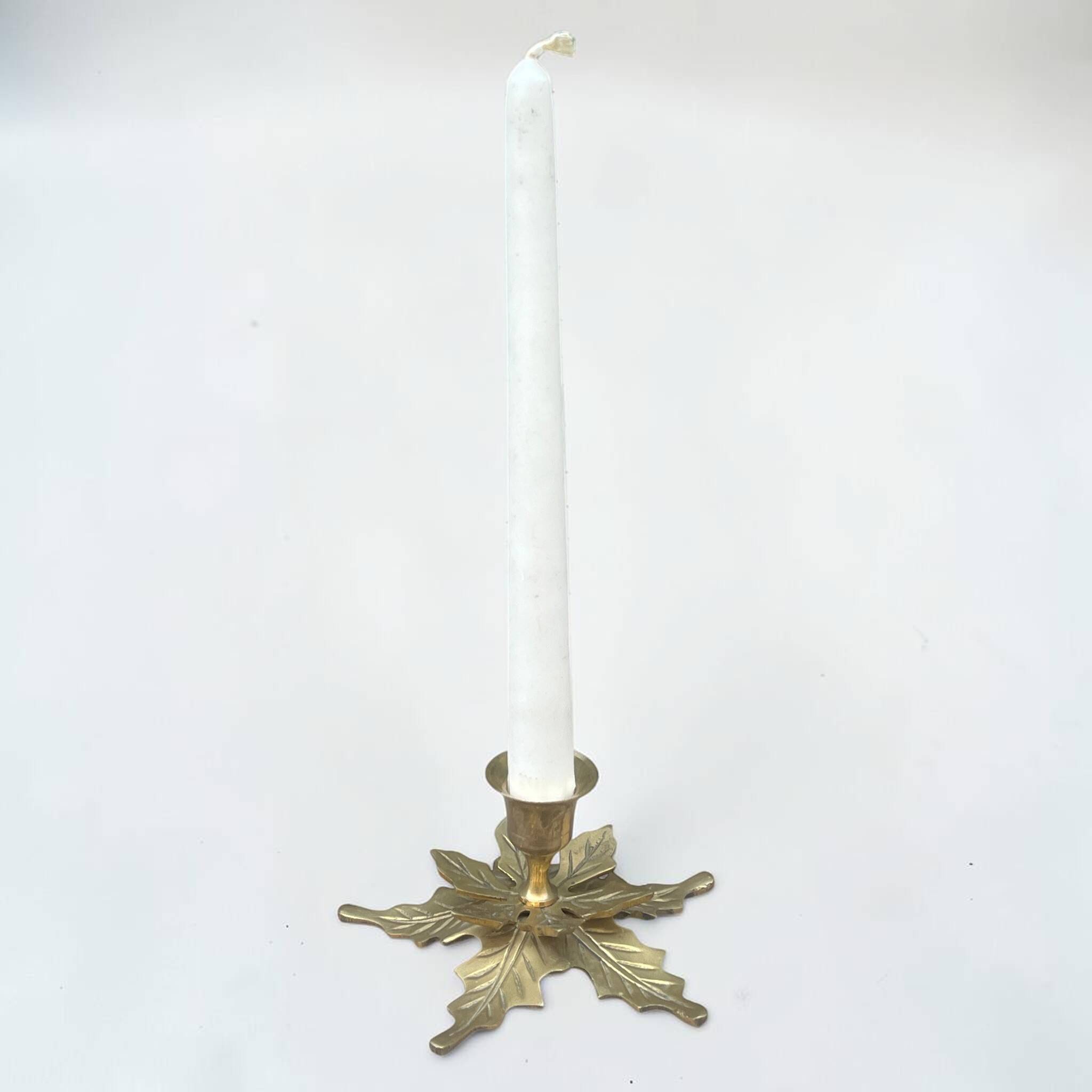 Brass candlestick in the shape of holly leaves _ bohemian chic candlestick
