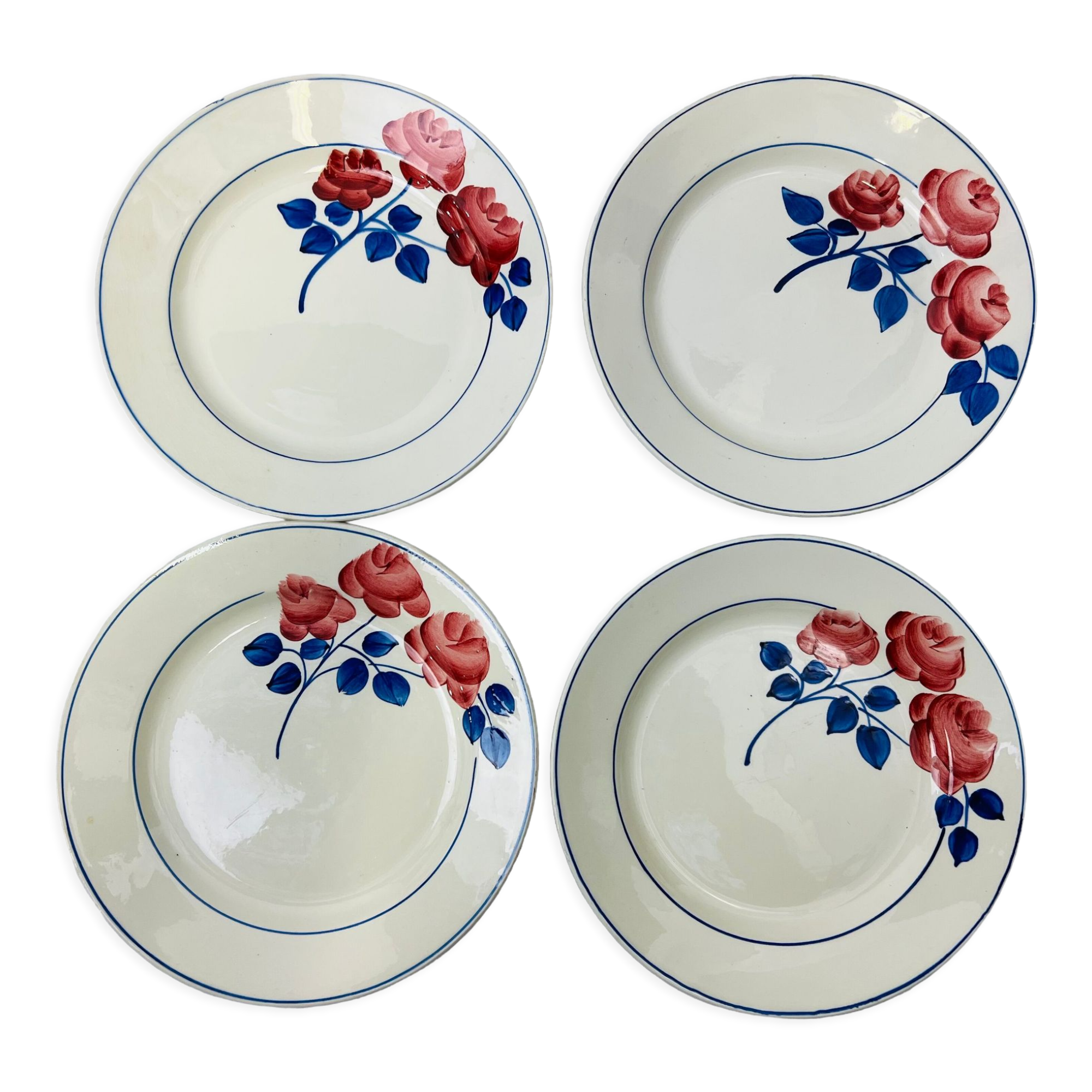 4 assiettes vintage fleurs rose rouge HBCM