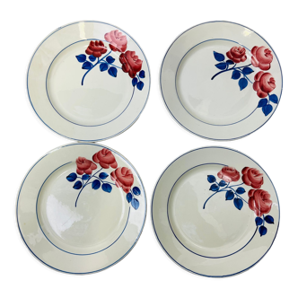 4 vintage plates flowers rose red HBCM