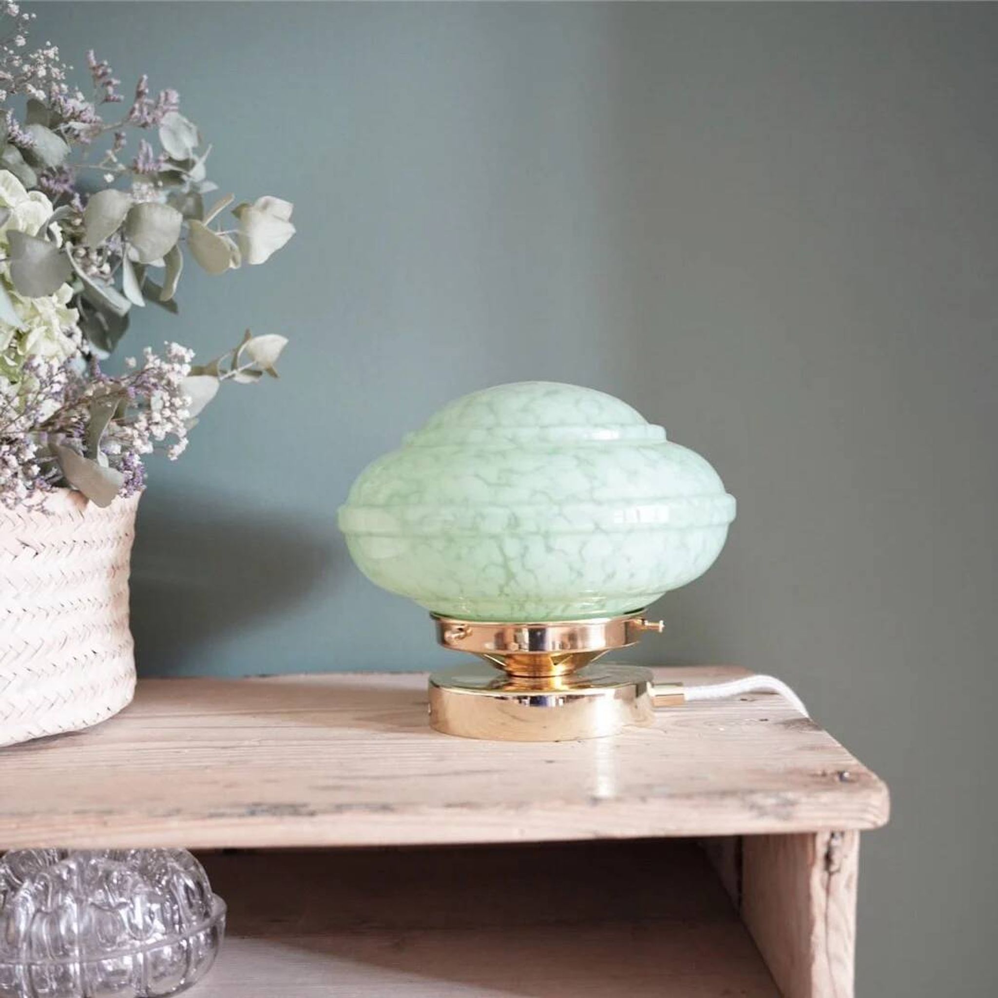 Lampe à poser en verre de Clichy vert