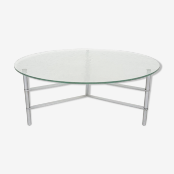 Mid-century round glass and chrome coffee table