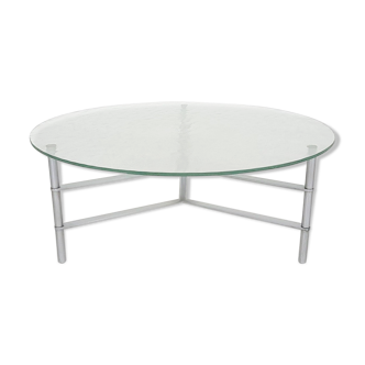 Mid-century round glass and chrome coffee table