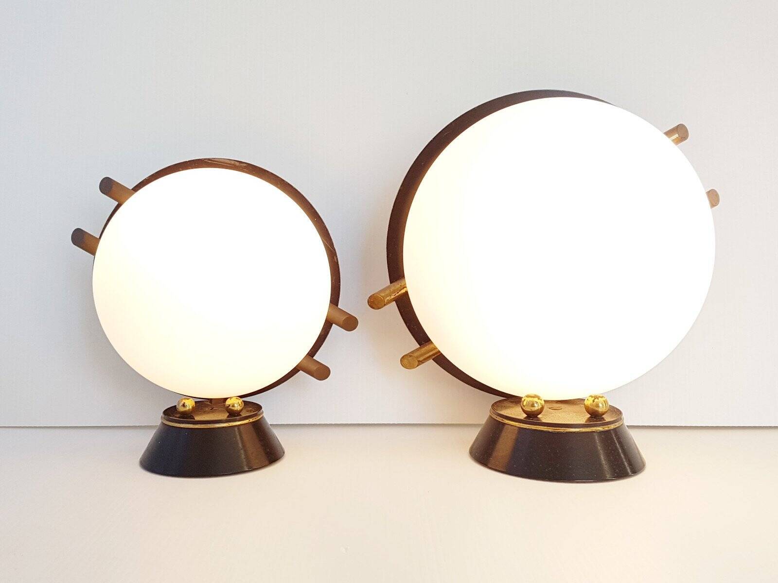 Pair of lamps Maison Arlus Steel Brass Glass 1950