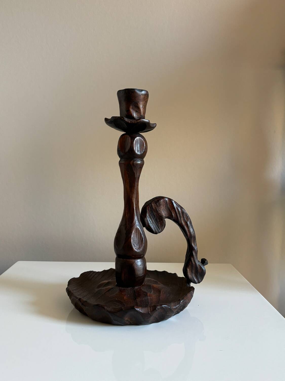 Brutalist wooden candlestick