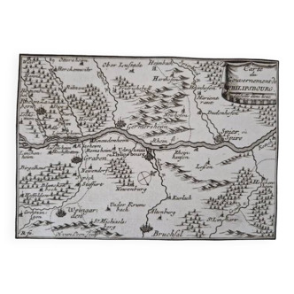 17th century copper engraving "Map of the government of Philipsburg" By Pontault de Beaulieu