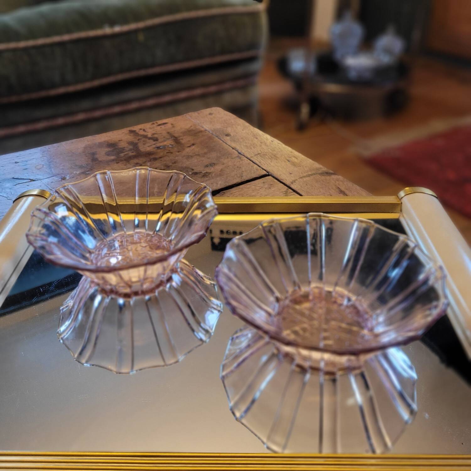 Pair of pressed glass cups – Art Deco 1930s