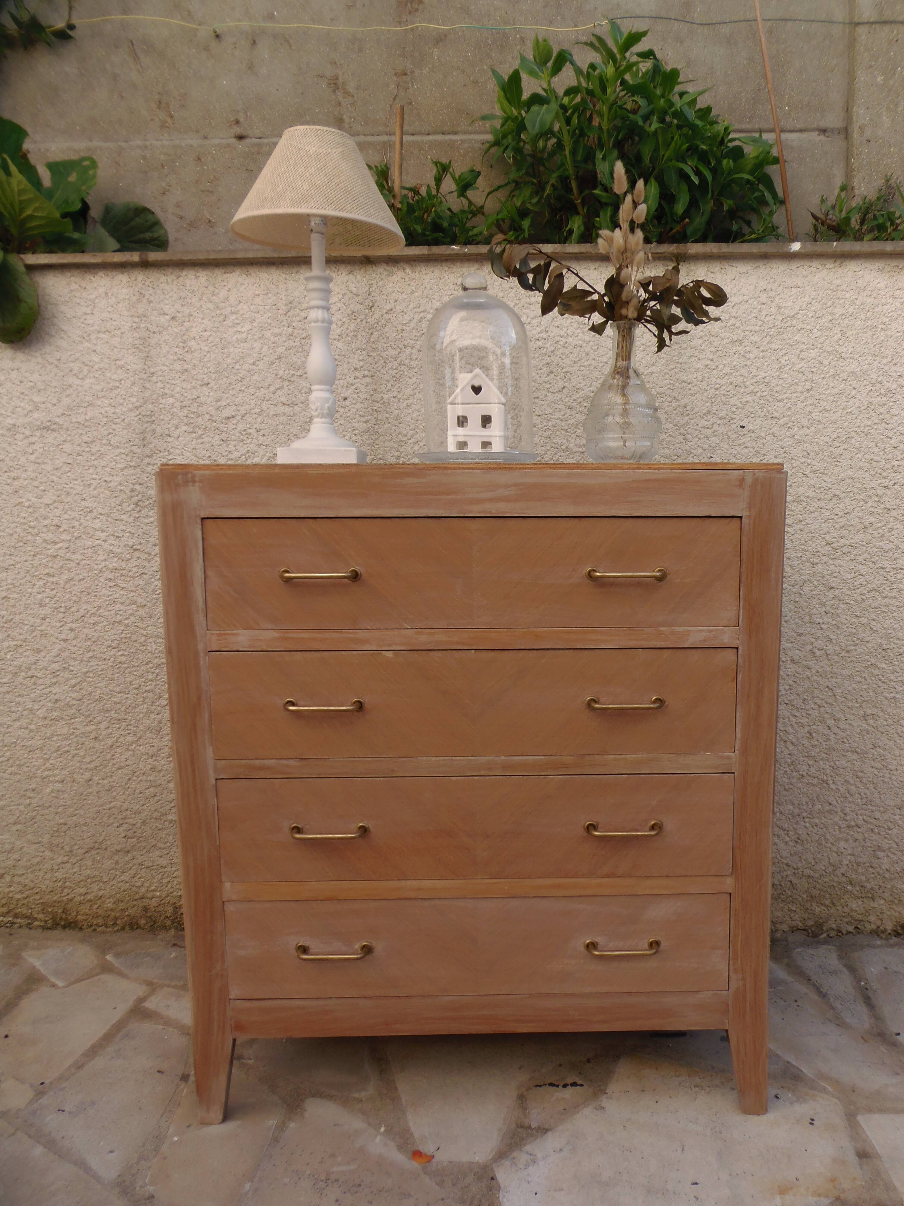 Vintage commode in bleached wood.