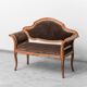 Vintage bench in brown velvet and carved wood, 1950s modernism