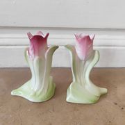 Paire vases soliflore art deco barbotine tulipe